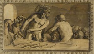 Hercules haalt Cerberus uit de onderwereld by Jacob van Campen