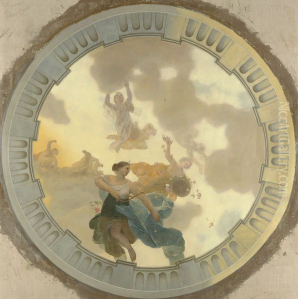 Onderdeel (middendeel) van een plafondschildering met als hoofdvoorstelling Diana en haar gezellinnen - view 1