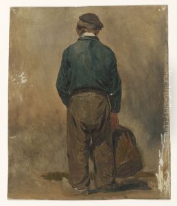 Visser met een mand, van achteren gezien by Jan Weissenbruch
