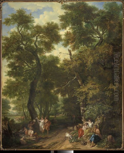 Arcadisch landschap met musicerende en dansende herders - view 1