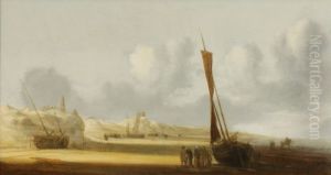 Boten op het strand bij Scheveningen by Simon De Vlieger