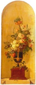 Geschilderd behangsel met voorstelling van bloemen in een vaas by Willem van Leen