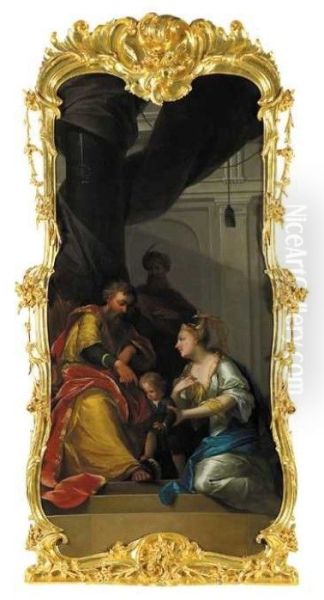 Schoorsteenstuk met voorstelling van Mozes die op de kroon van de Farao trapt (naar Flavius Josephus) - view 1