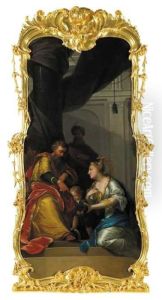 Schoorsteenstuk met voorstelling van Mozes die op de kroon van de Farao trapt (naar Flavius Josephus)