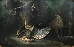 Butor et perdrix gardes par un chien blanc by Jean-Baptiste Oudry