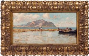 Pescatorelli Nel Golfo Di Palermo Col Monte Pellegrino Sullo Sfondo by Michele Catti