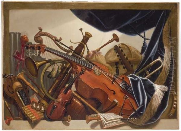Trofee van muziekinstrumenten en globe - view 1