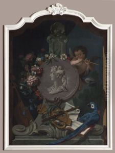 Portret van een vrouw in een setting met muziekinstrumenten by Elias Van Nijmegen