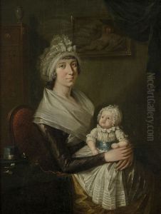 Portret van Geertruy van Claveren (1768-1823) en zoontje Wilhelmus van den Berg (geb. 1794) by Gijsbertus Johannus van den Berg