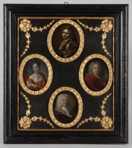 Vier portretjes uit de families Brouwer en Van der Werff bij elkaar in een lijst Vier portretjes uit de families Brouwer en Van der Werff bij elkaar in een lijst