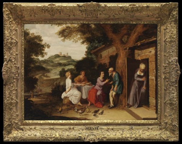 Het bezoek van drie engelen aan Abraham - view 1