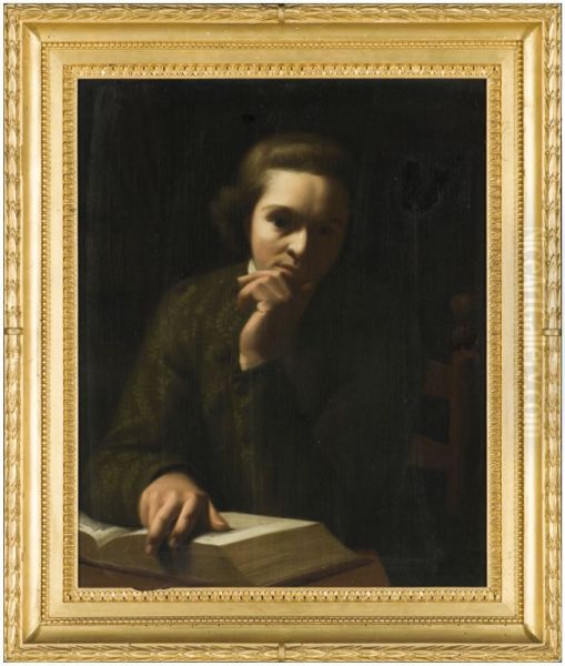 Portret van een peinzende jongeling met boek - view 1