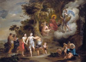 Pallas Athene Visiting Apollo on theParnassus by Arnold Houbraken