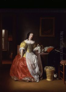 Woman with dog by Samuel Van Hoogstraten