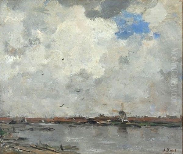 Stad in landschap met molen - view 1