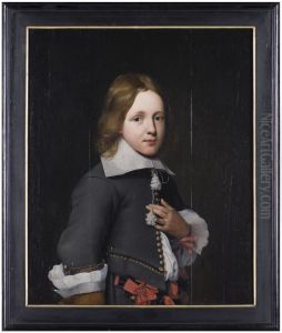 Portrait of an unknown boy in a grey suit by Wybrand de Geest