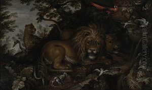 Bebost landschap met leeuwen Bebost landschap met leeuwen