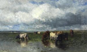 Landscape with cows at the waterfront Landscape with cows at the waterfront