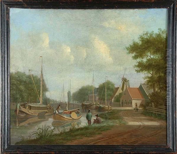 Vaartgezicht Heerenveen met klapbrug, hotel Groen (thans Vernimmen), huizen, tjalk - view 1