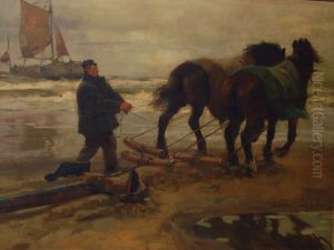 Working Horses on the Beach by Jan Willem Sluiter