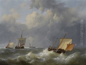 Seascape with sailing ships by Johannes Christiaan Schotel