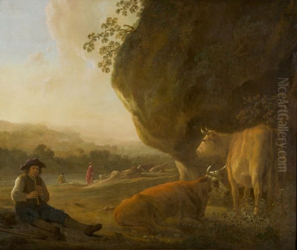 Landscape with shepherd playing a flute - view 1