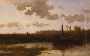 Polderlandschap met aangemeerde zeilboot Polderlandschap met aangemeerde zeilboot