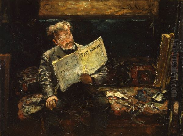 Kunstenaar in zijn atelier leest 'l 'Art Moderne' - view 1