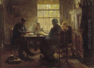 Een gezin aan de maaltijd by Roland Larij