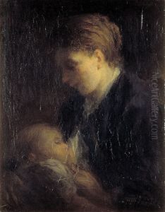 Vrouw geeft een kind de borst by Jozef Israels