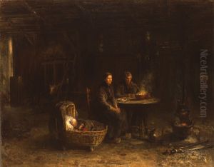 Middagmaal in een boeren woning bij Carelshaven te Delden by Jozef Israels