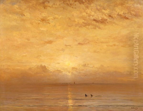 Zonsondergang met garnalenvissers - view 1