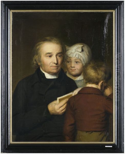 Portrait of an unknown man with two children - view 1