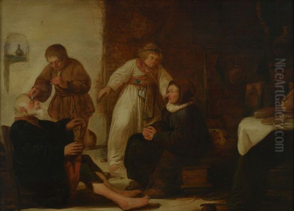 Tobias puts the gall of the fish on his father's eyes (Tobit 11:10) - view 1