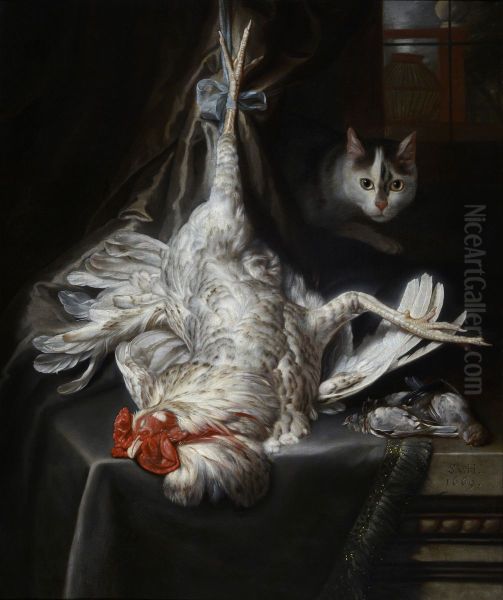 Bird still-life with cat - view 1