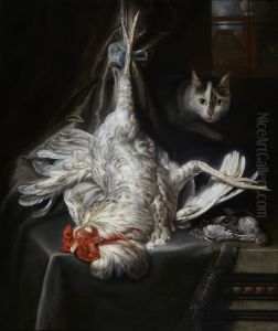 Bird still-life with cat by Samuel Van Hoogstraten
