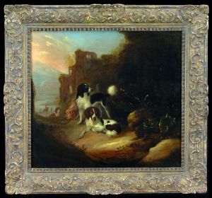 Honden in een landschap by Adriaen Cornelisz Beeldemaker