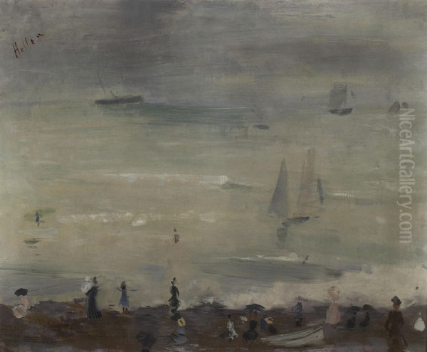 Sur la plage, Dieppe, impression, mer grise - view 1