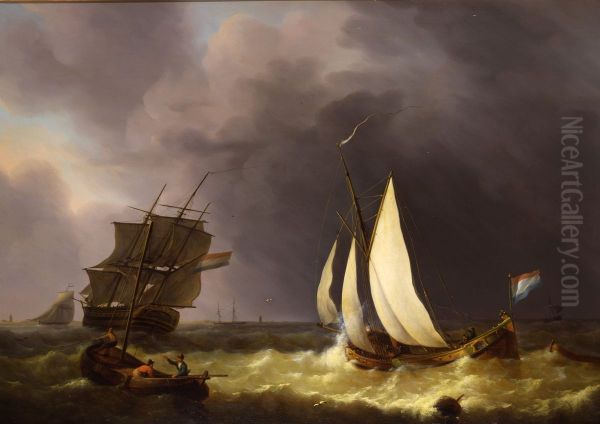 Zeilschepen op het water bij onstuimig weer - view 1