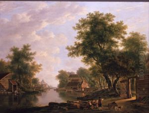 Landschap met rivier en geboomte in de omgeving van Dordrecht