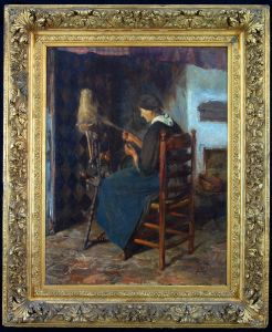 Vrouw aan het spinnewiel by Roland Larij