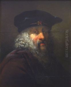 Kop van grijsaard met baret op het hoofd Kop van grijsaard met baret op het hoofd