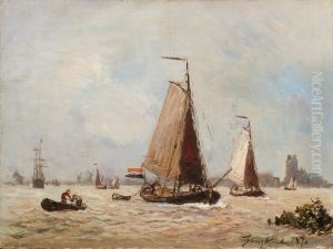 Zeilschepen bij Dordrecht by Johan Jongkind