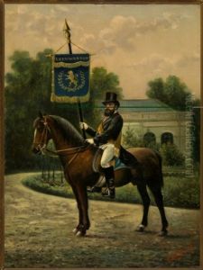 Portret van Adam Zelle als vaandeldrager van de erewacht te paard by Albert Martin