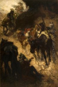 Drinkende paarden by Johannes Hendricus Jurres