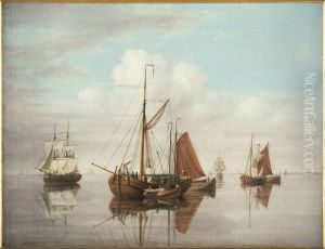 Fries beurtschip waarop enkele personen, kofschip by Dirk Piebes Sjollema