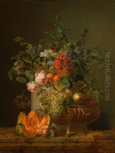 Bloemstilleven met vruchten op een marmeren rand Bloemstilleven met vruchten op een marmeren rand