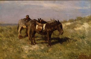Ezels in de duinen bij Katwijk aan Zee by Anton Mauve