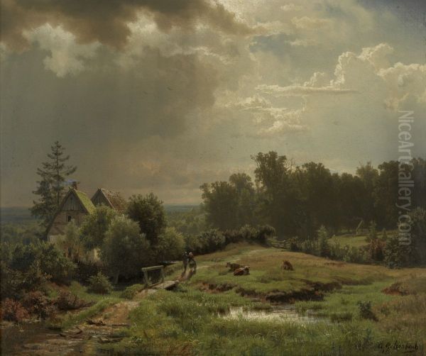 Heuvelachtig landschap met bewolkte lucht - view 1