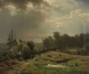 Heuvelachtig landschap met bewolkte lucht